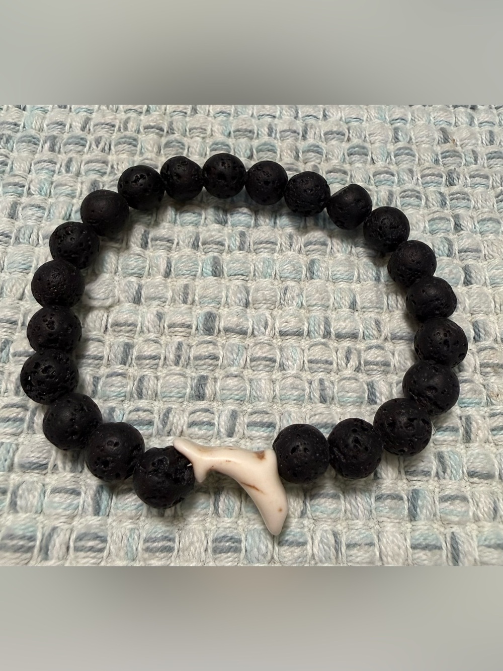Black Lava Bead Bracelet with White Shark Tooth Accent